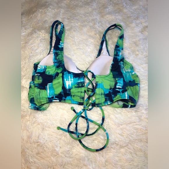 VENUS Green and Blue Bikini Top with Artistic Pattern Lace up back size M - Picture 9 of 12